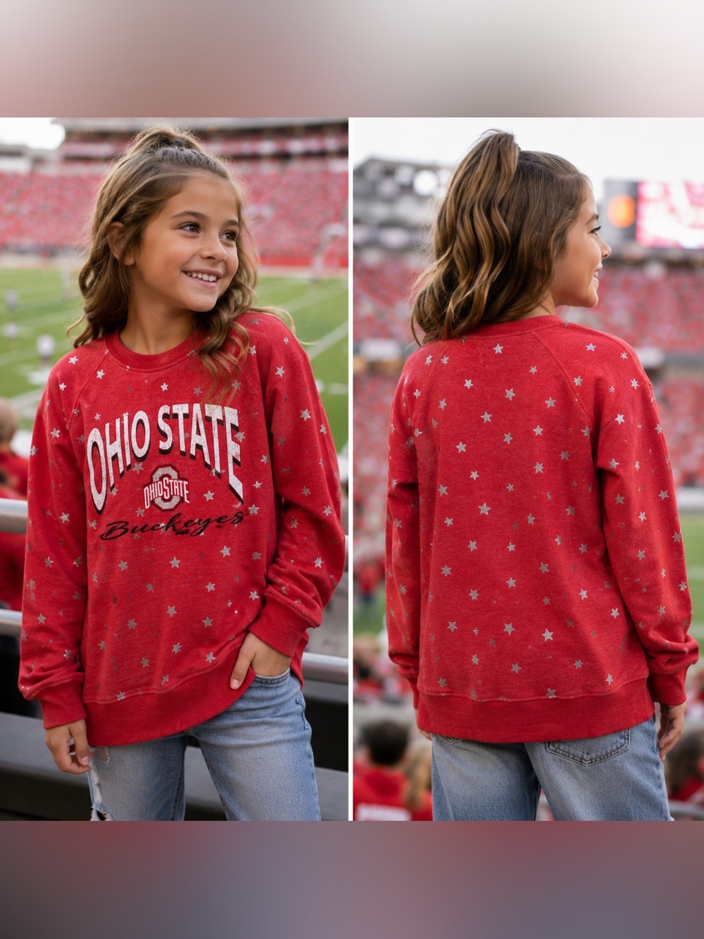 🆕 NWT Wes & Willy Ohio State Buckeyes Girls Star Fleece Sweatshirt Size L (12)